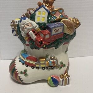 Fitz and Floyd Festive Santa Stocking Cookie Jar